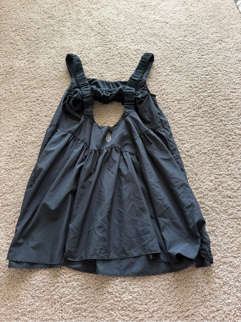 Free People Black Ruffled Tank Bodysuit with Gathered Straps